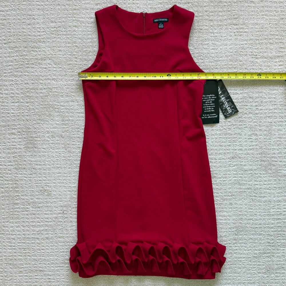 NINA LEONARD | NWT Sleeveless Red Ruffle Hem Dress Sz Small - Picture 4 of 7